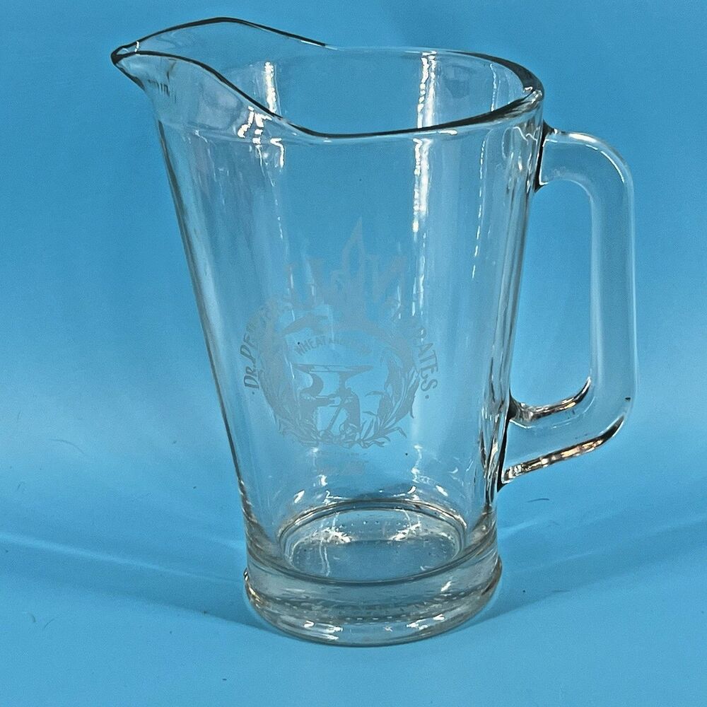 NLU/Dr Pepper's Phos-ferrates Etched Logo Promotional Clear Vintage Pitcher